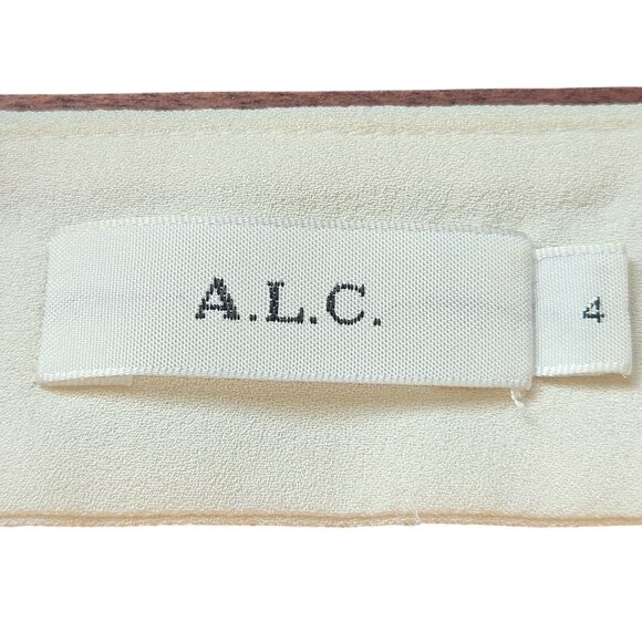 A.L.C. Women’s Ivory Silk Blouse 4 V-Neck Quiet Luxury Old Money Clean Girl - Picture 4 of 11